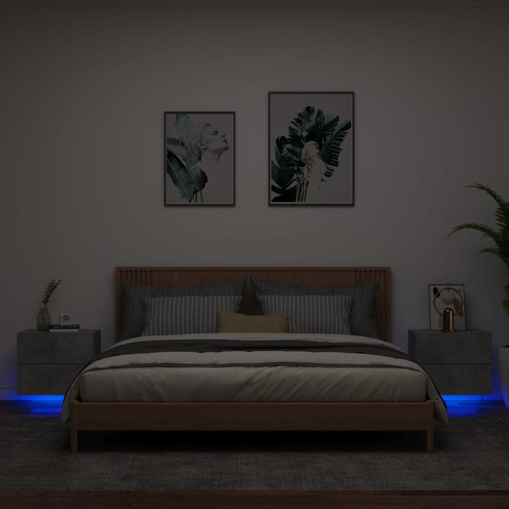 Petromila vidaXL Nástenné nočné skrinky s LED osvetlením 2 ks betónovo sivé